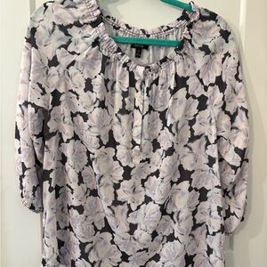 Apt. 9 Dark Gray White Lavendar Floral Blouse